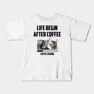 Life Begin After Coffee Cat Lover Kids T-Shirt